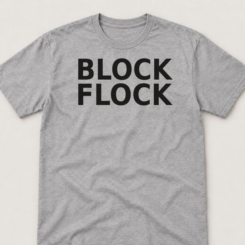 Sport Grey tee printed with Block Flock