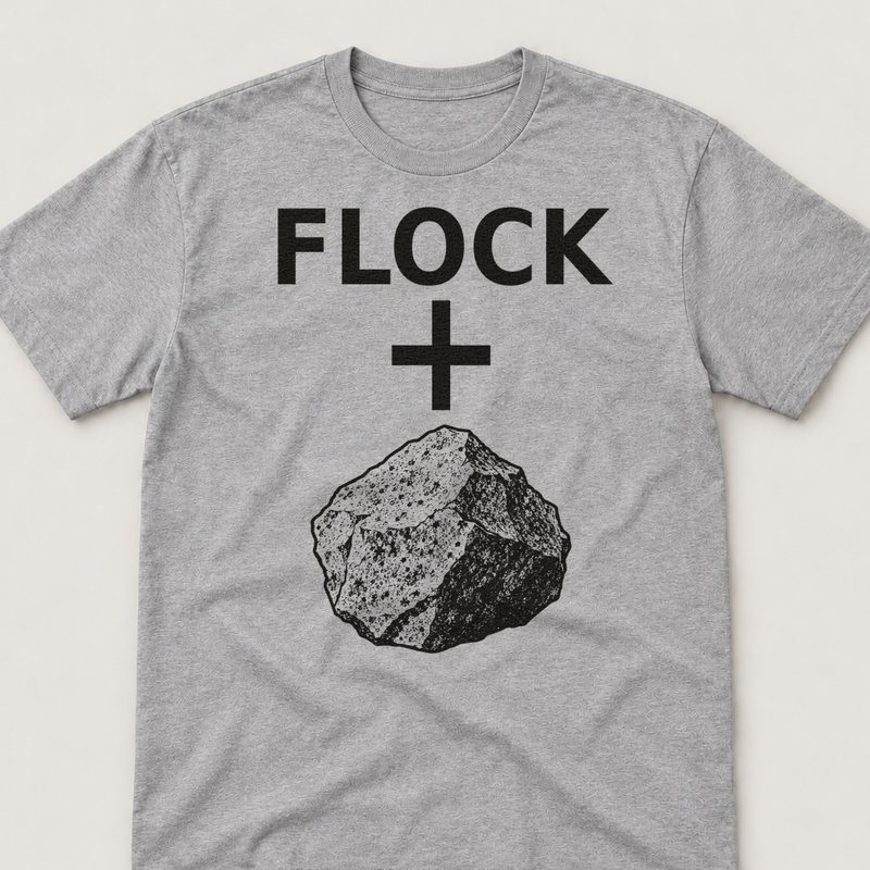 Sport Grey tee printed with Flock + Rock (black and white)