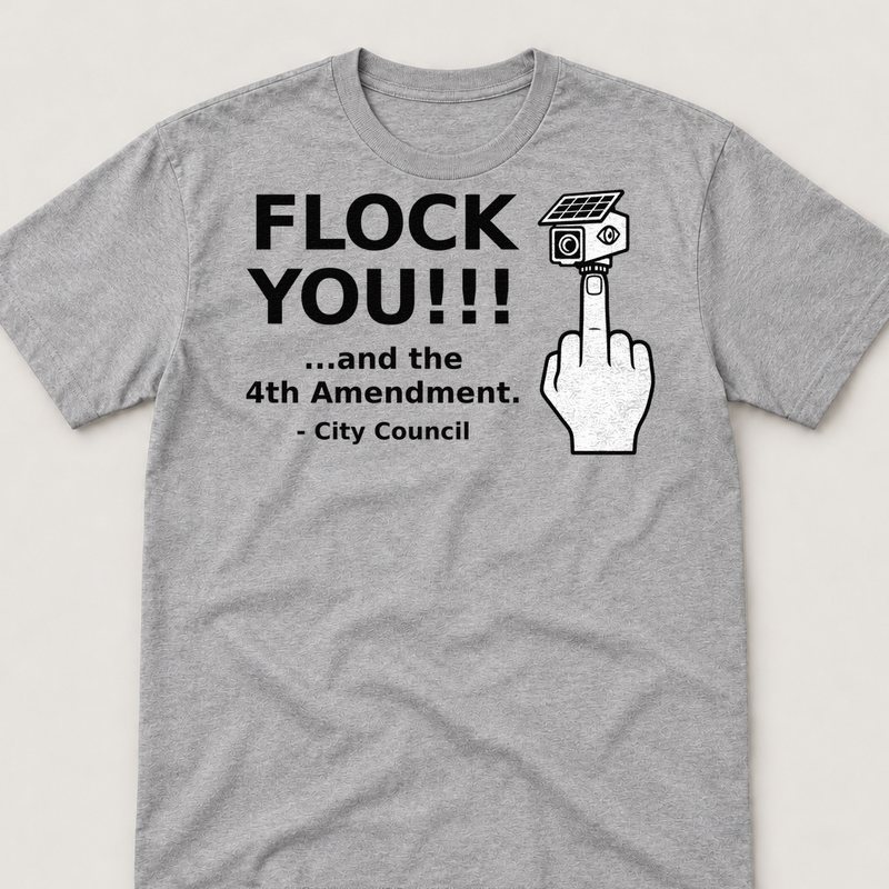 Sport Grey tee printed with FLOCK YOU and the 4th Amendment