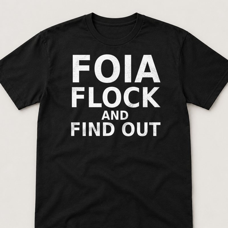 Black tee printed with FOIA Flock and Find Out