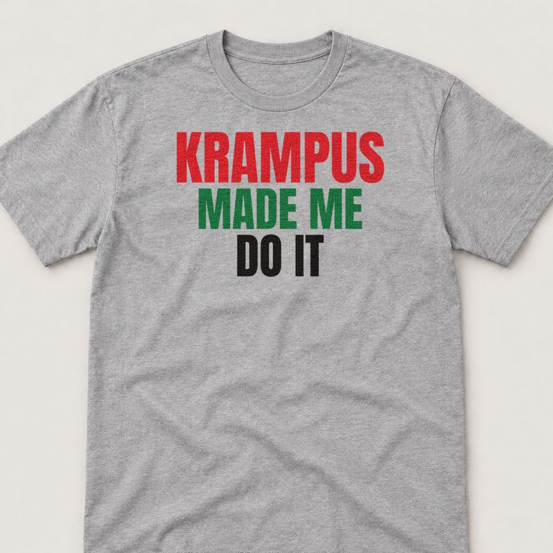 Sport Grey tee printed with Krampus Made Me Do It