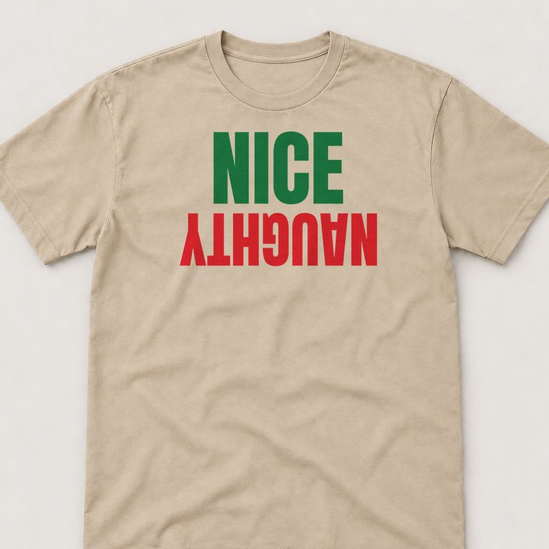Sand tee printed with Nice / Naughty