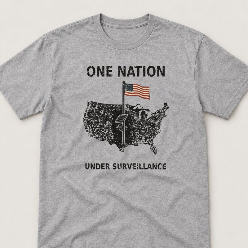 Sport Grey tee printed with One Nation Under Surveillance