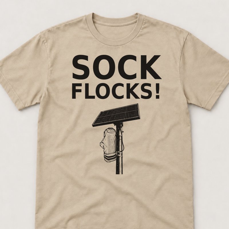 Sand tee printed with Sock Flocks (picture)